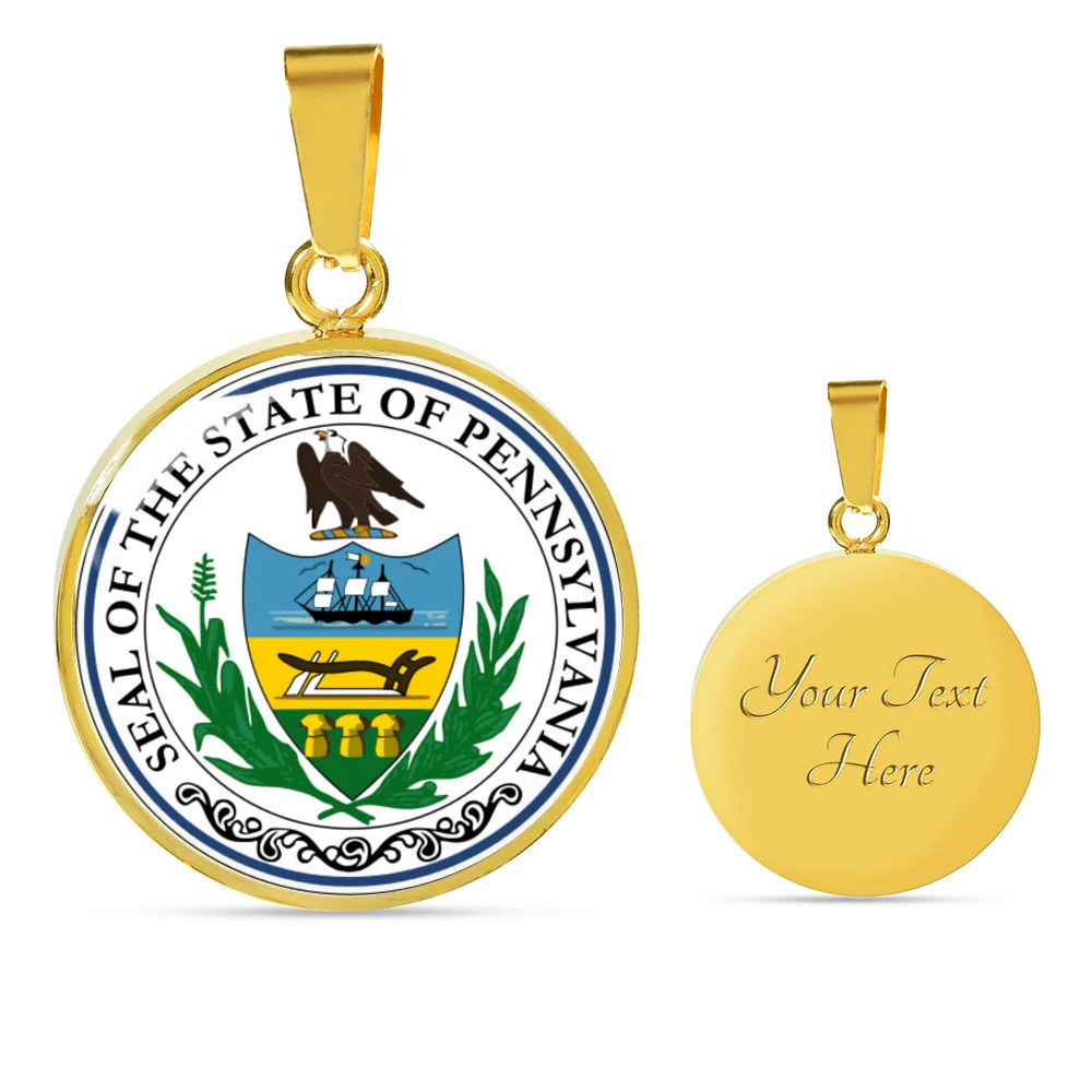 Pennsylvania State Seal Personalized Engraved Gold Circle Necklace Custom Name